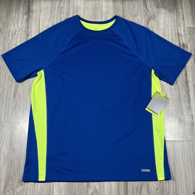 Tek Gear Dry Tek Men's Athletic Crewneck T Shirt Short Sleeve Blue Yellow L NWT