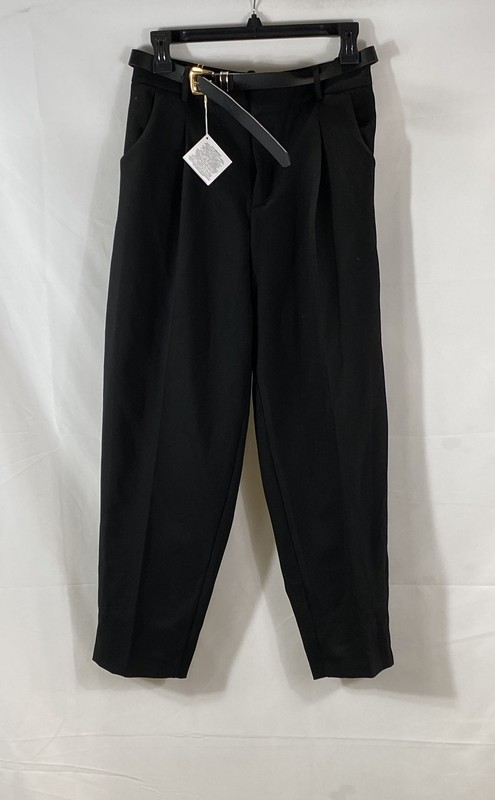 Zara Women's Black High Waisted Belted Tapered Pleated Pants Sz S NWT