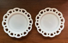 Vintage Milk Glass Plates Set of 4 | Openwork Pierced Rim | Cottage Farmhouse