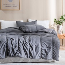 Dark Grey Comforter King 104x90 inches , 3 Pieces Soft Microfiber Lightweigh...