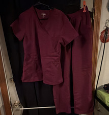 Cherokee Purple Solid Medical Scrub Set V-Neck Top Pants Size Small Polyester