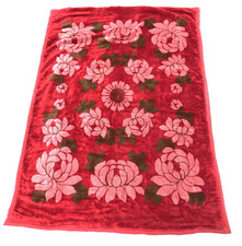 VTG BIEDERLACK Twin Red Reversable Double Thickness Blanket Flower Or Solid Warm