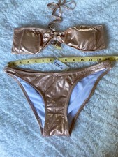 TOPSHOP BIKINI SET METALLIC ROSEGOLD FOIL BANDEAU SWIMSUIT  new