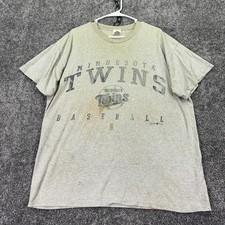 Vintage Minnesota Twins Shirt Mens 2XL Gray MLB Baseball Hank Aaron Originals 90