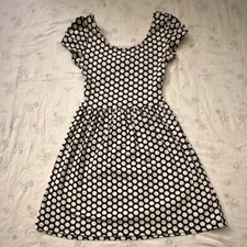 Women’s Polka Dot Mini Dress Small Black White Fit & Flare Cutout FOREVER 21