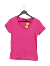 Ralph Lauren Women's T-Shirt L Pink 100% Cotton Short Sleeve V-Neck Basic