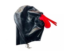 Latex Hood with Nasal Tube and Mouth Condom Rubber Mask Back Locking zipper