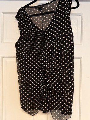 Adele & May Women's Polka Dot V-Neck Sleeveless Chiffon Blouse Size XL