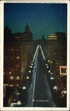 Market Street Night San Francisco CA night time lapse by G Moulin postcard b956