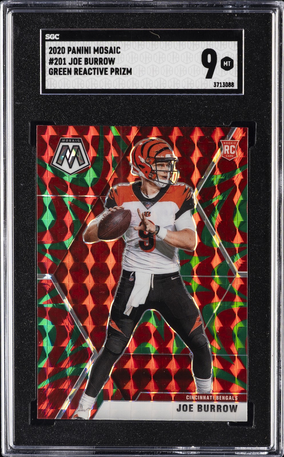 2020 PANINI MOSAIC REACTIVE GREEN #201 JOE BURROW ROOKIE RC SGC 9