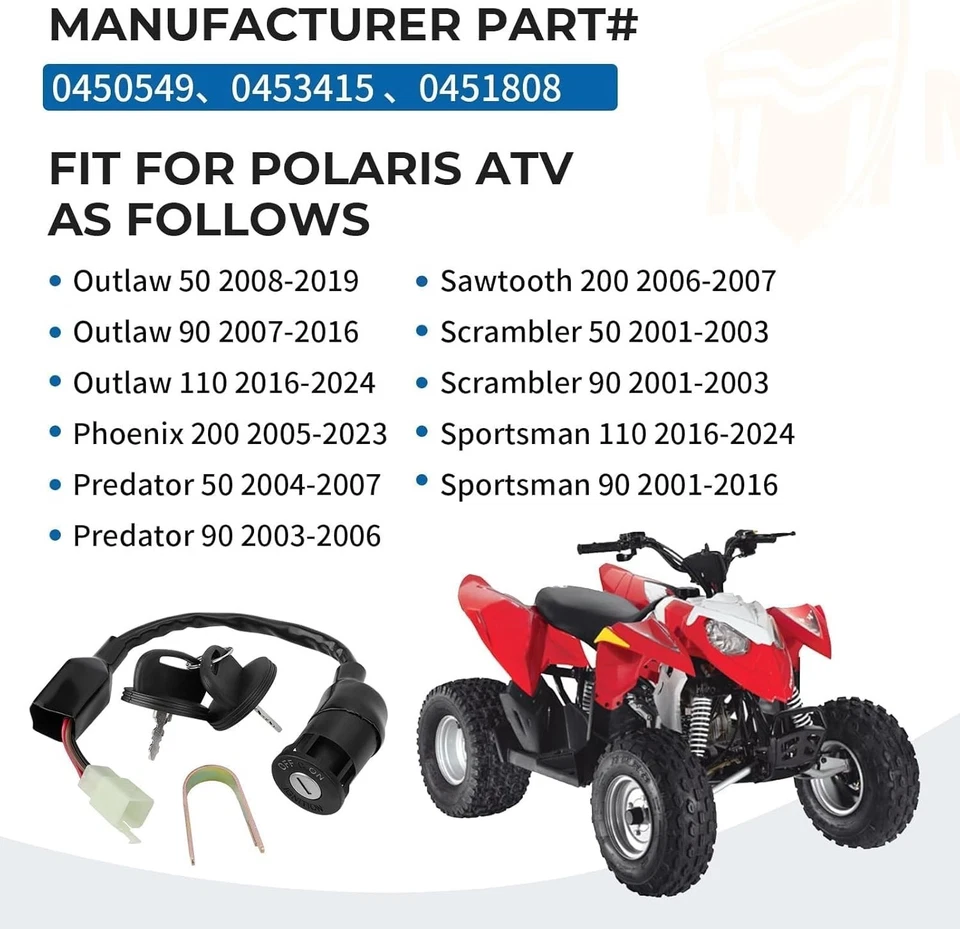 Ignition Key Switch Main Switch for Polaris Outlaw 50 90 110 Sportsman 90 110 Sc - Image 2 of 4