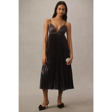 NWT Anthropologie BHLDN Alessia Sleeveless VNeck Pleated Crepe Midi Dress $248 M