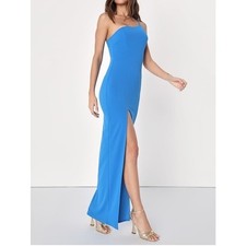 NWT Lulus Keeper of My Heart Blue One-Shoulder Maxi Dress Small
