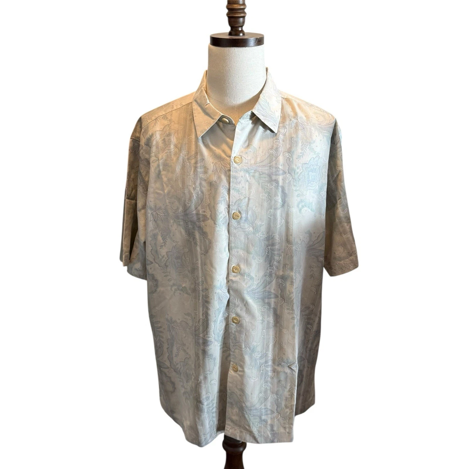 Tommy Bahama Mens Silk Tropical Hawaiian Shirt Blue Floral Size XL Button down