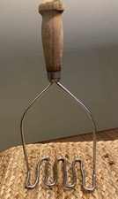 Vtg Potatoes Masher W/ Wooden Handle Farm Decor Distressed Brown Handle