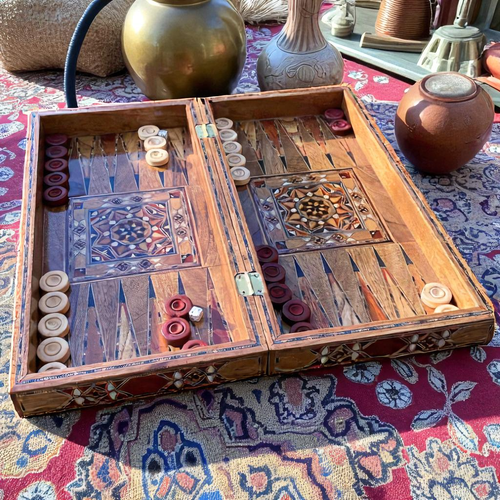 Juego de Backgammon de Lujo Hecho a Mano Incrustación Tablero de Madera Maciza 13.8" - Regalo de Navidad 🎁 - Imagen 1 de 9
