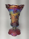Fenton Red Iridescent Carnival Glass Floral Embossed Decorative Glossy Vase
