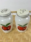 Vintage MCM Anchor Hocking Milk Glass Salt and Pepper Red Apples 1950s USA