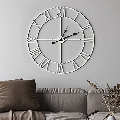 1st Owned Large Modern Metal Wall Clocks Rustic Round Silent Non Ticking Battery