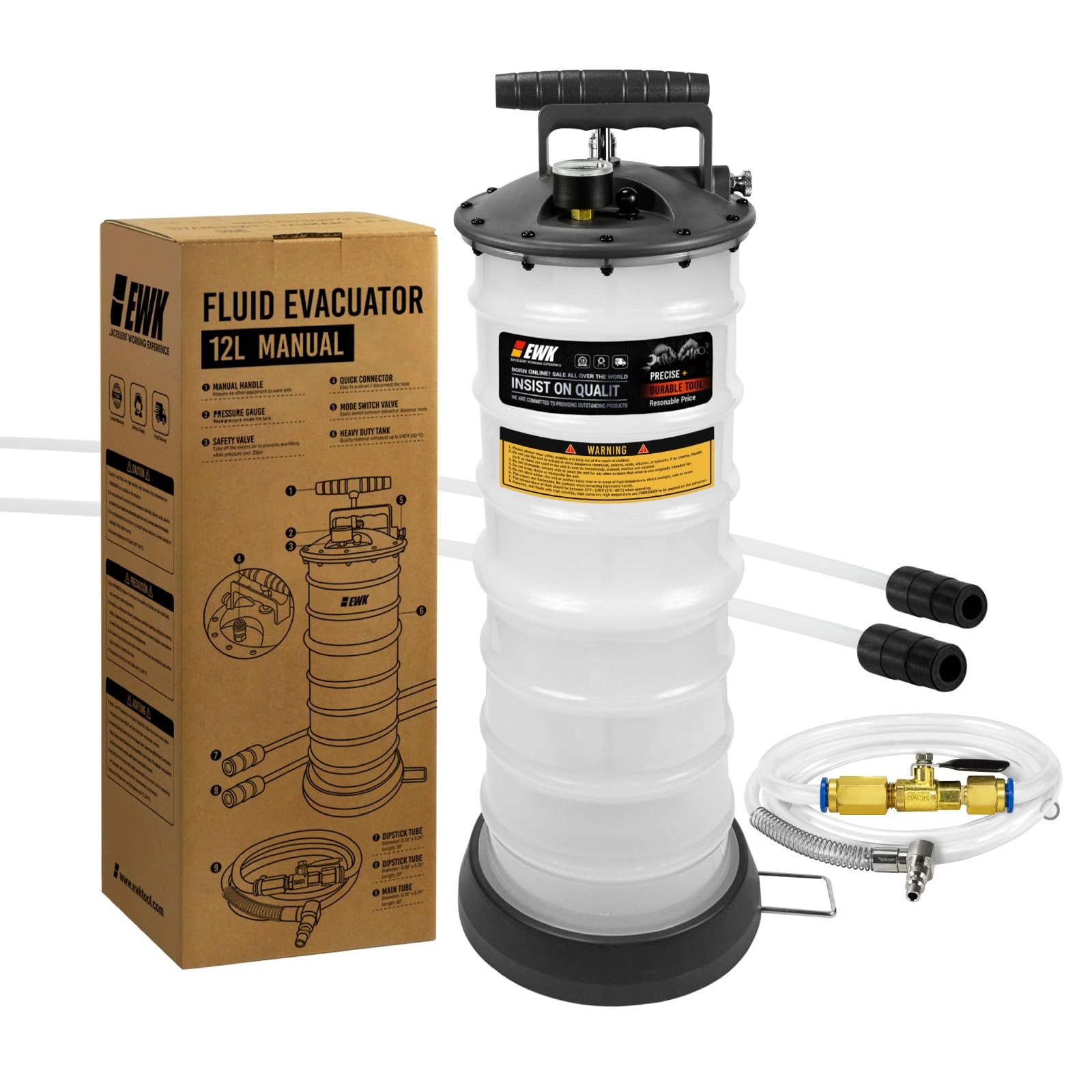 EWK 12L Heavy Duty Manual Oil Extractor/Dispenser Pump, Fluid Vacuum Evacuator w