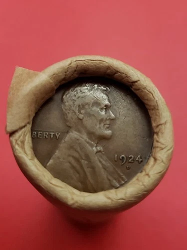 1924-D LINCOLN WHEAT CENT AU 1931D LINCOLN WHEAT PENNY COIN ROLL ENDS BANKROLLED