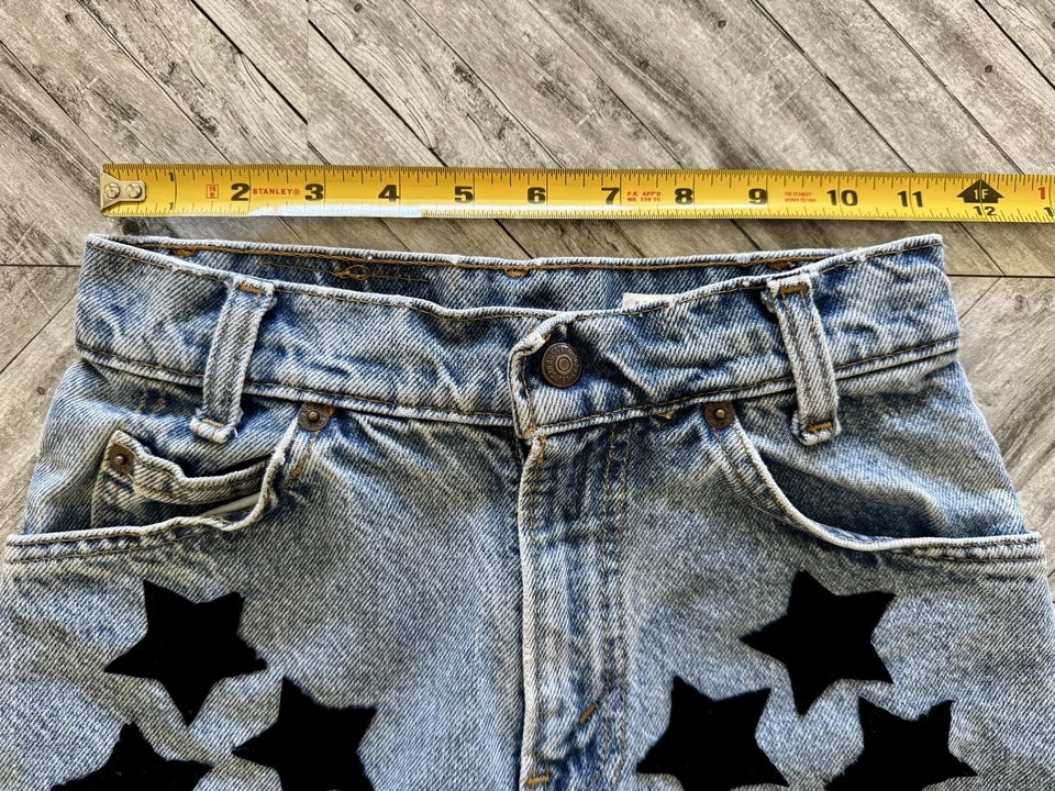 VTG Levi’s 560 Shorts Girls 11 Blue Denim Orange Tab Outdoor Cowgirl Stars Y2K - Image 4 of 4