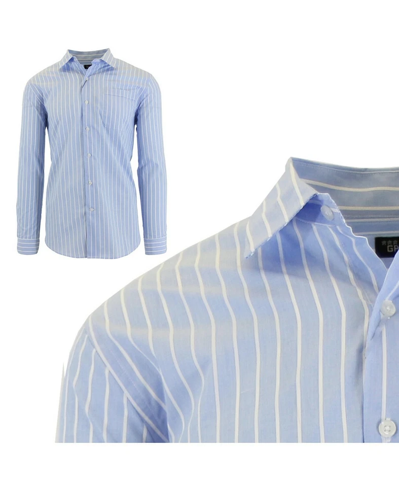 Camisa de vestir Galaxy by Harvic de algodón a rayas ajustada de manga larga para hombre Foto 2 de 3