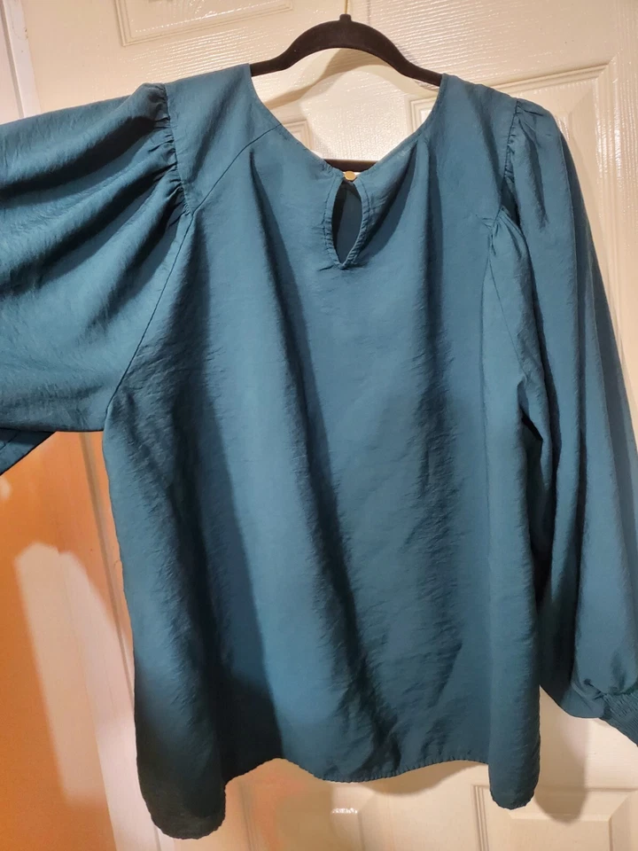 Blusa Ava Viv Mujer Talla Grande 2X Azul Turquesa Globo Manga Larga Relajada Foto 2 de 3