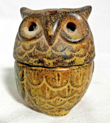 Brûleur d'encens hibou grès poterie d'art vintage fabriqué au Japon 2 pièces - Photo 1 sur 9