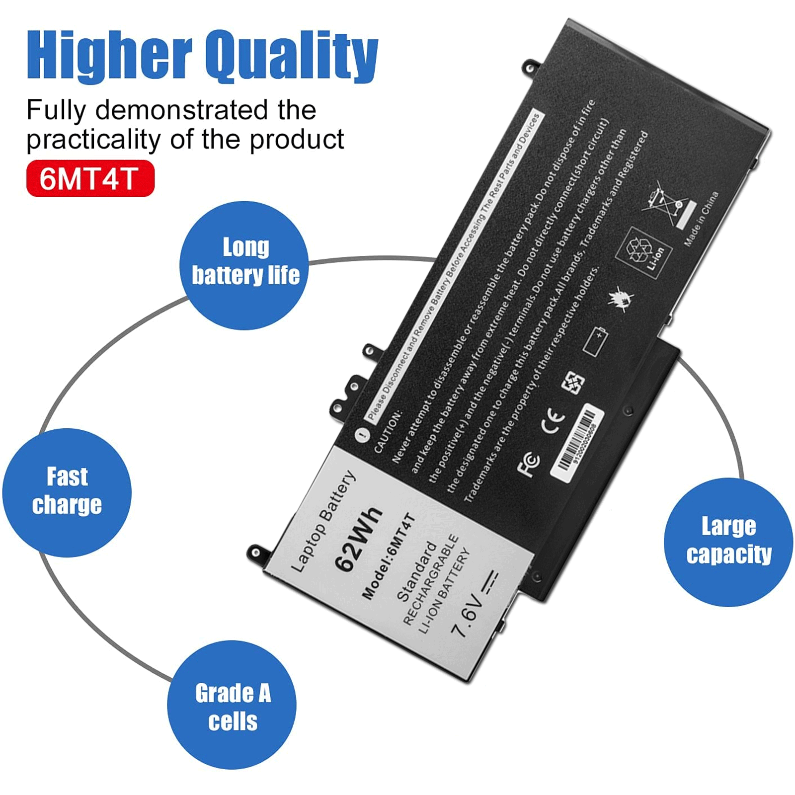 Batteria Portatile FlyZythrol 62Wh Compatibile Con Dell Latitude E5470 E5570 E Precision 3510, Modello 6MT4T, 7,4V
