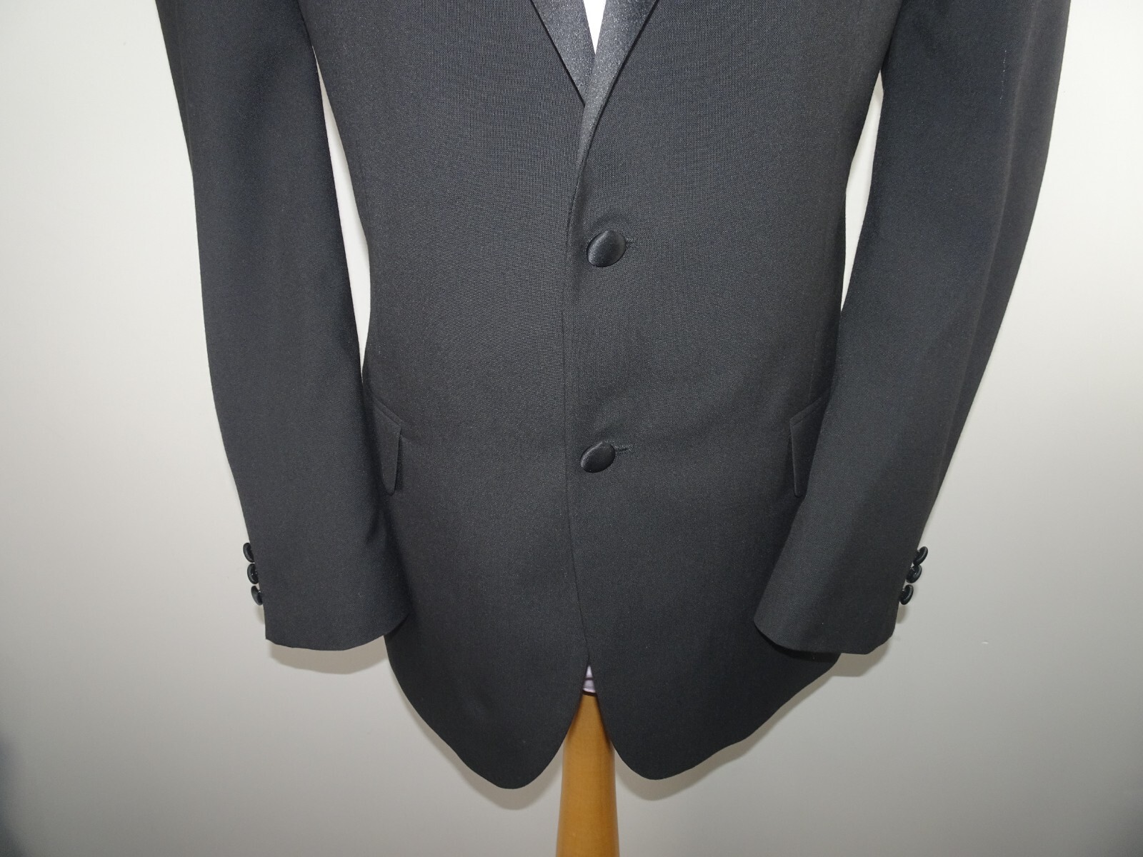 M&S Dinner Suit Tuxedo JACKET Black Satin Lapel Single Breasted SIZE