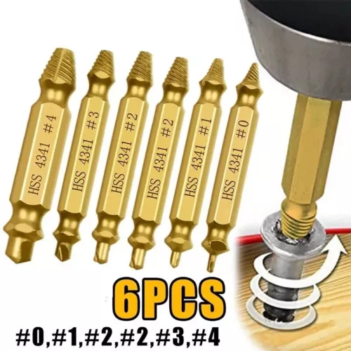 6PCS Broken Screw Extractor Remover Set Damaged Bolt Easy Out Stripped Drill Bit - Picture 1 of 10