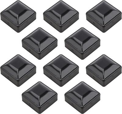 2'' Square Powder-Coated Black Galvanized Steel Dome Caps (Pack of 10)