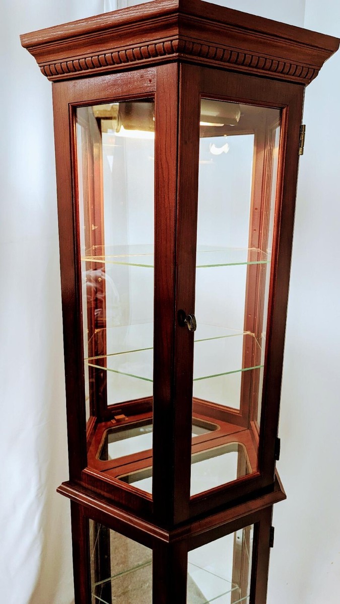 Vintage Pulaski Cherry Lighted Half Hex Curio Cabinet | eBay
