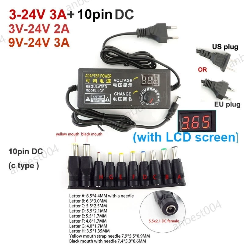 Adjustable Power Adapter AC To DC 3V 12V 5V 6V 8v 18v 24V 9V 24V 10PIN converter - Image 4 of 4