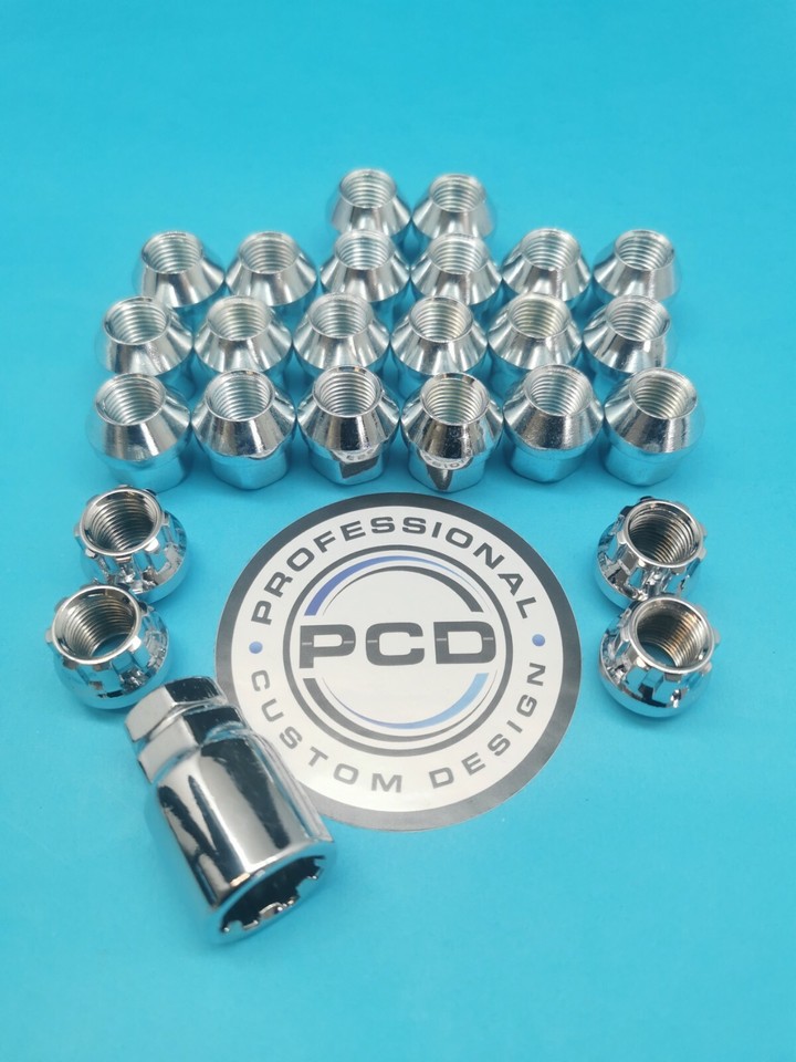 20x M14x1.5 Wheel Stud & Chrome Locking Nut Conversion Kit 75mm Length
