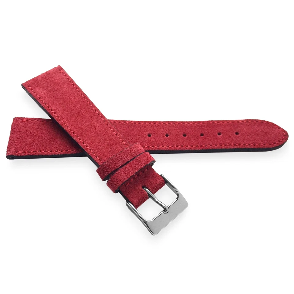 20mm Red Suede German Calf Leather Watch Band Strap with Matching Stitch Foto 4 de 4