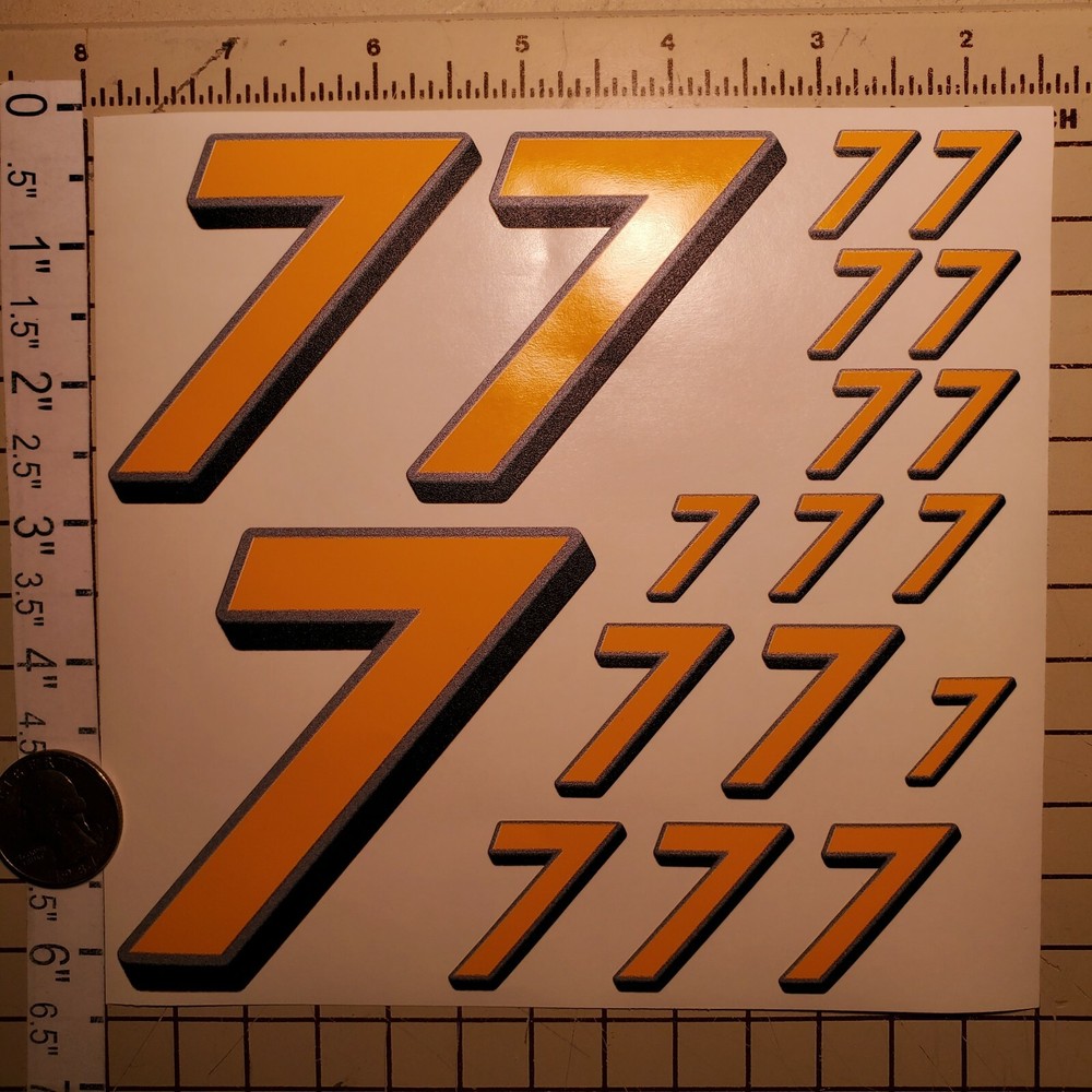 Yellow w/Silver & Black #7's  Racing Numbers Vinyl Decal Sheet 1/10-1/12 slash