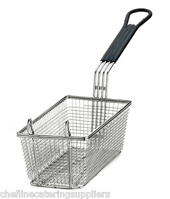 Robuster rechteckiger Profi Frittierkorb, mit Haken, schwarzer Griff Frittieren 