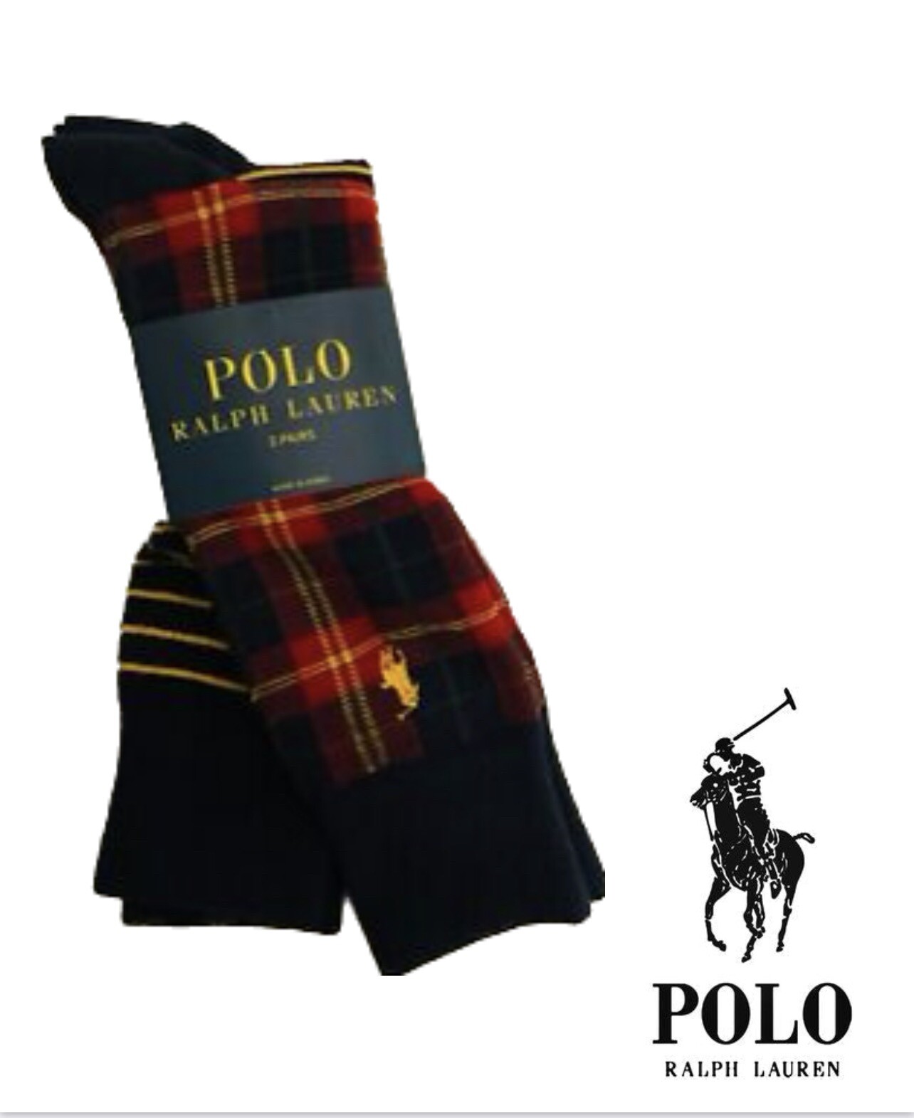 PONY NUOVO Polo Ralph Lauren Uomo Plaid Righe Vestito Pantaloni Calzini Confezione da 2 Tg 10 13