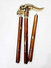 Nautical Antique Dragon Designer Handle Brass Inlay Brown Wooden Walking Stick