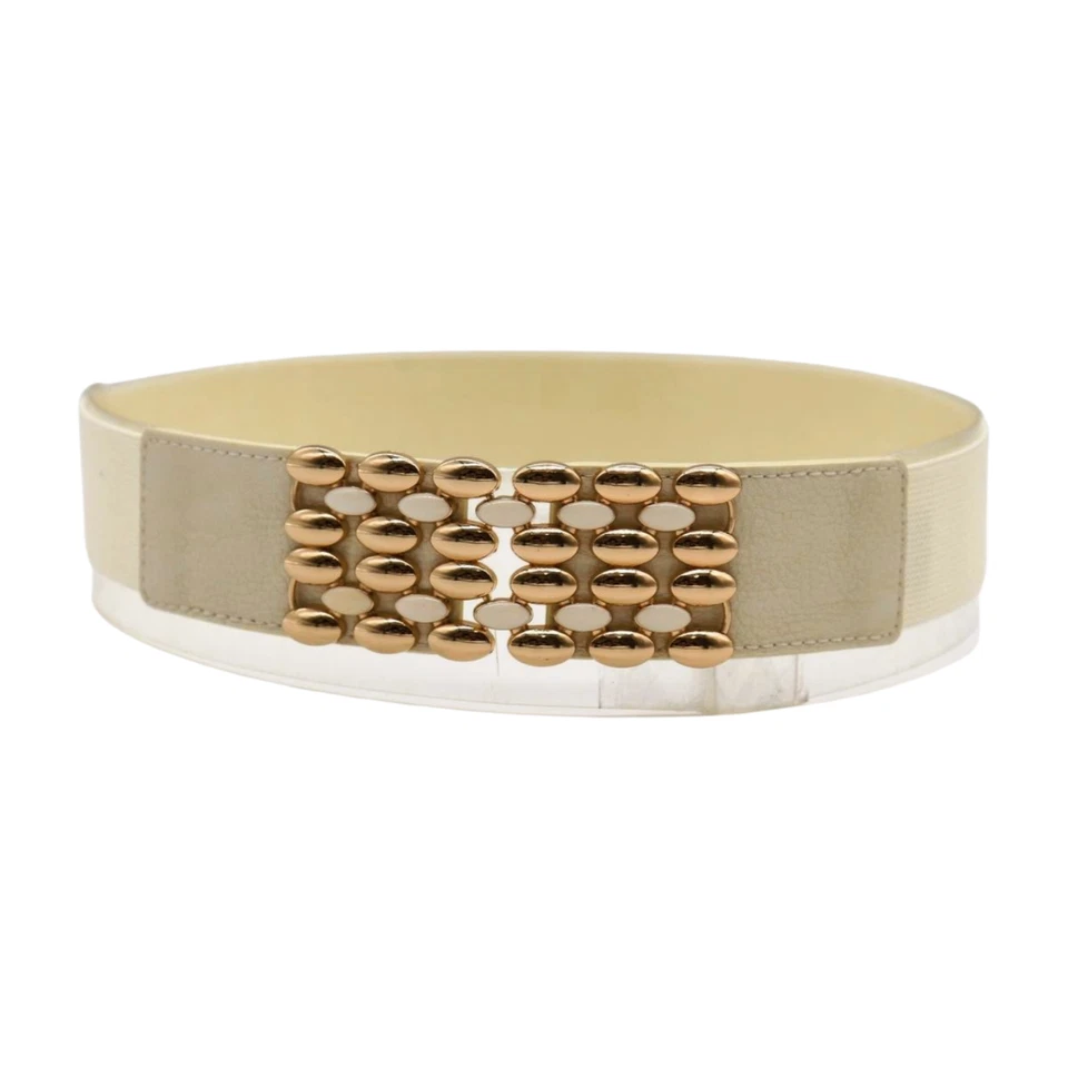 Mujeres Crema Banda Elástica Moda Cadera Cintura Alta Cinturón Dorado Ovalado Lunares Hebilla S M Foto 2 de 4