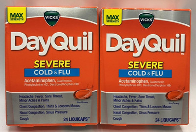 2PK Vicks DayQuil Severe Max Cold & Flu ~ 24 LiquiCaps Each ~ EXP 8/25 ~ SEALED