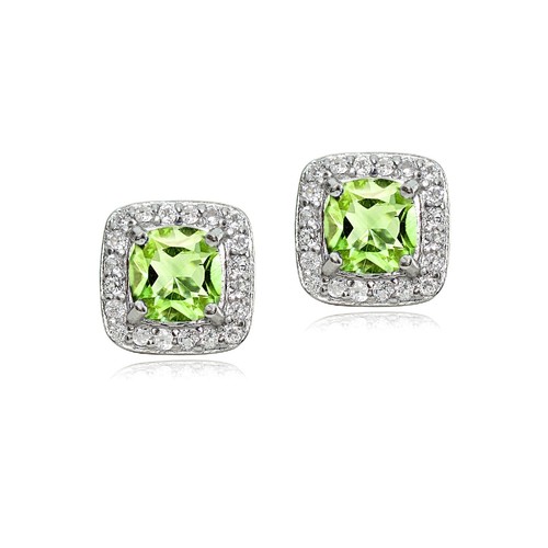 Sterling Silver 2ct Peridot & White Topaz Cushion-Cut Stud Earrings - Picture 2 of 3
