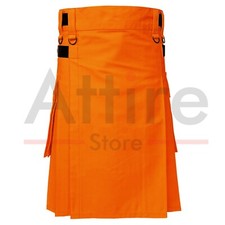 Scottish Handmade Traditional Leather Straps Orange Halloween Utility Kilt