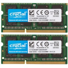 Crucial 16GB 2x8GB DDR3 1333 MHz 2RX8 PC3-10600S SO-DIMM Laptop Memory For HP