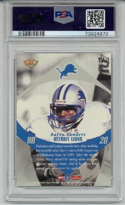 Collector's Edge Advance Shockwave 1999 #SW8 Barry Sanders Lions PSA 10 raro Foto 2 de 2