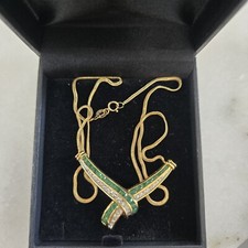 14K Yellow Gold Emerald and Diamond Pendant Necklace New