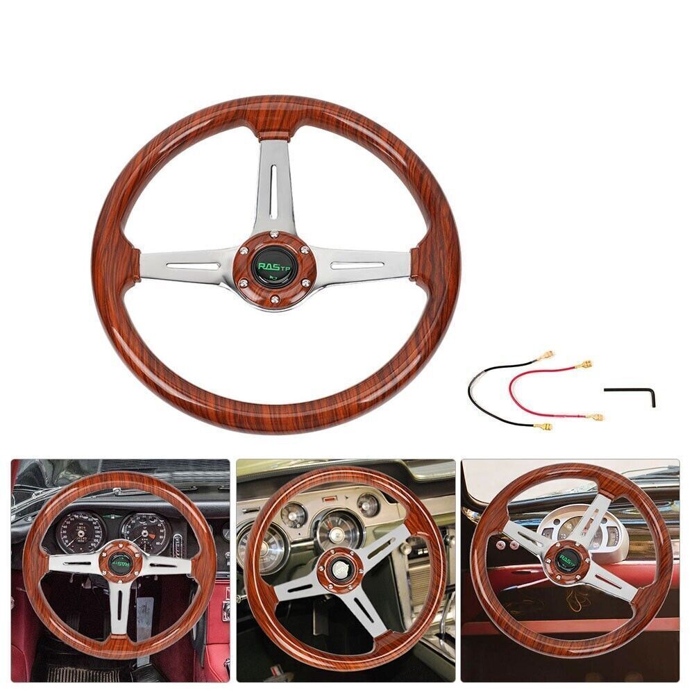 14inch-universal-6-bolt-steering-wheel-slotted-3-spoke-w-horn-button-ebay