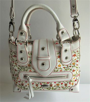 Tua  BRACCIALINI Italy New Floral Print Canvas & Leather 2-Way Shoulder Bag 